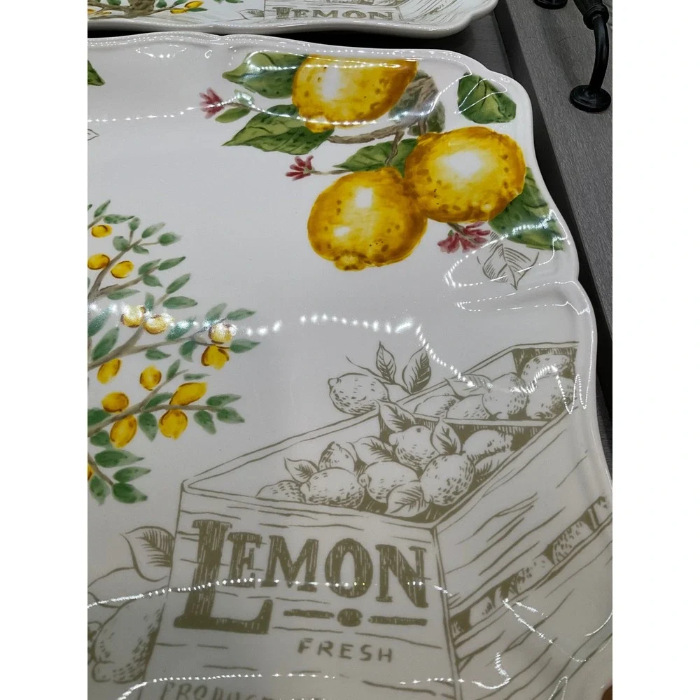 LARGE MAXCERA LEMON TREE SKETCH SQUARE DINNER PLATES‎